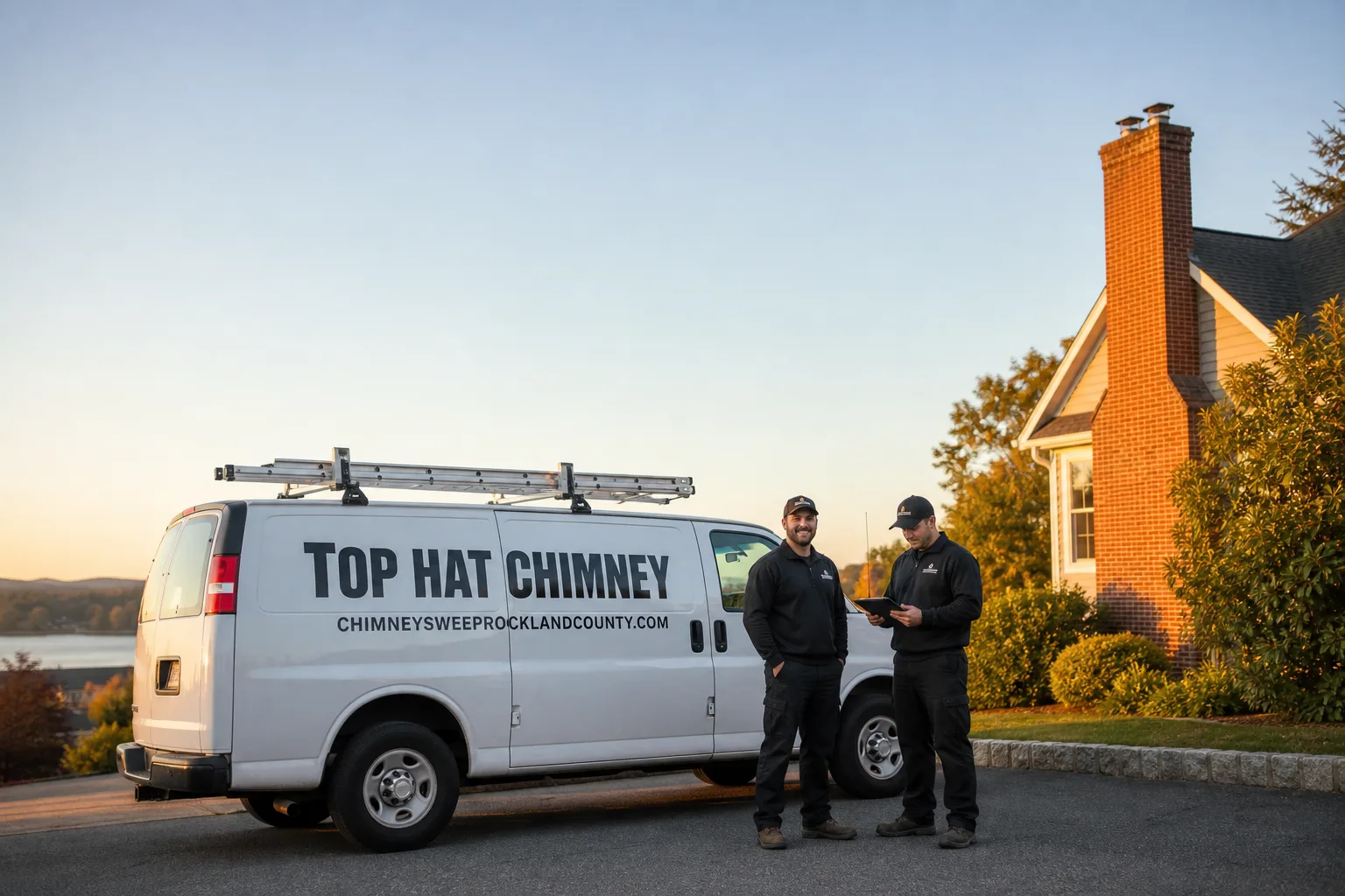 Top Hat Chimney chimney cleaning service vehicle and crew in Rockland County, NY